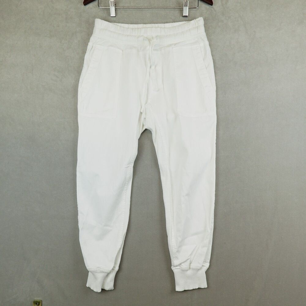 James Perse Joggers Womens 2 Medium White Mixed Media Drawstring Relax Slim Fit
